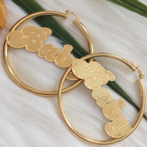 BABY Round Hoop Earrings-14K Gold Filled Nameplate - Picture 4 of 4